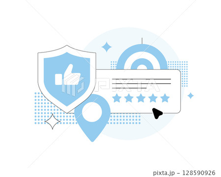 Online reputation management with customer review system, local brand reputation, rating stars feedback. Reputation monitoring, online reputation management concept. Modern flat vector illustration 128590926