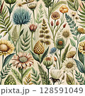 vintage ornament with wildflowers for background. seamless pattern 128591049