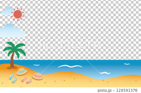 Summer background illustration (straw hat and sandals) spreading across the seaside_no background color 02 128591376