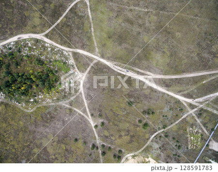 country road, view from above, aerial view 128591783