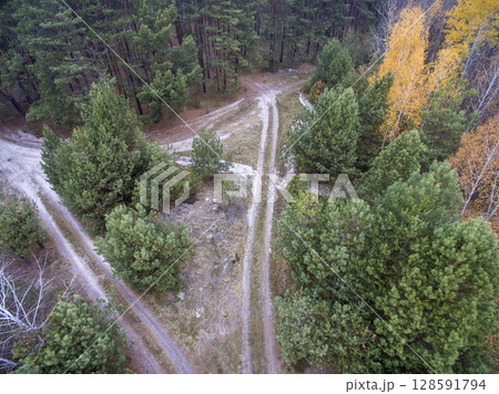 country road, view from above, aerial view 128591794