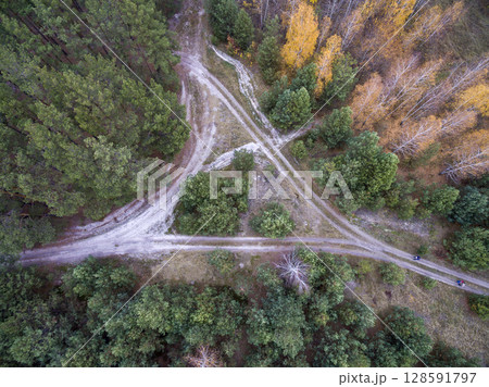 country road, view from above, aerial view 128591797