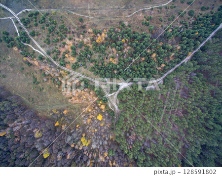 country road, view from above, aerial view 128591802