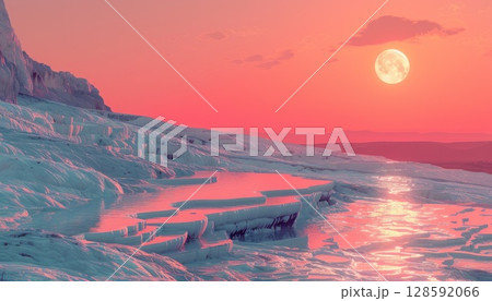 Art capturing a stunning sunset reflecting over the tranquil water Art capturing a stunning sunset reflecting over the tranquil water 128592066