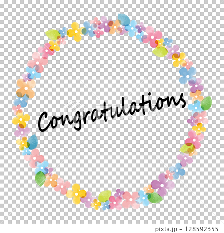 Watercolor flower wreath with English phrase "Congratulations" 128592355