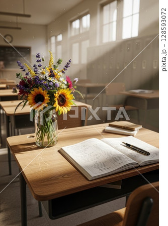 Empty Classroom Desk Awaiting Student Arrival 128593072