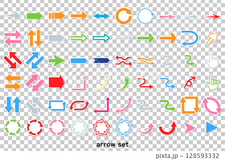 シール風のカラフルなシンプルな矢印アイコンセット 128593332