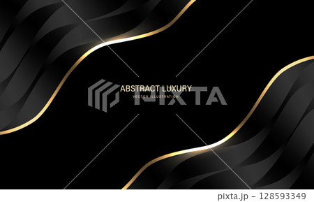 Abstract gold ribbon black metallic curve texture overlap on blank space luxury background vector 128593349