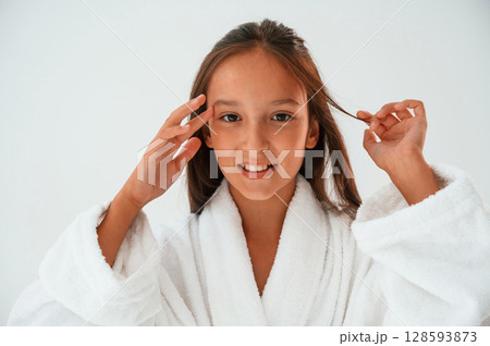 Conception of beauty and self care. Young girl is in the studio 128593873