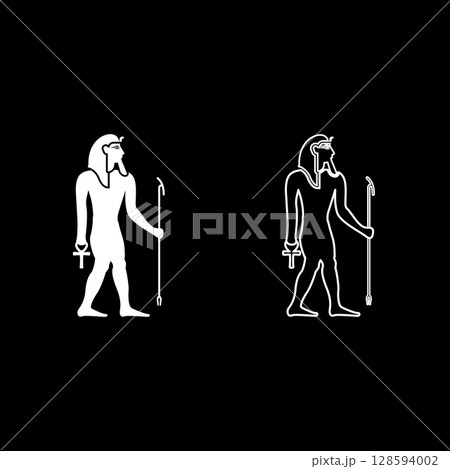 Pharaoh Egypt Tutankhamen King Tut set icon white color vector illustration image solid fill outline contour line thin flat style 128594002
