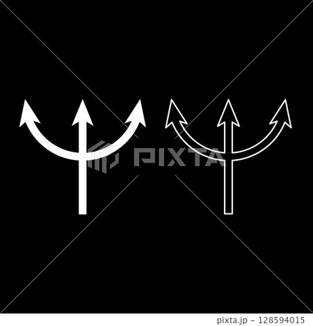 Trident Neptune set icon white color vector illustration image solid fill outline contour line thin flat style 128594015