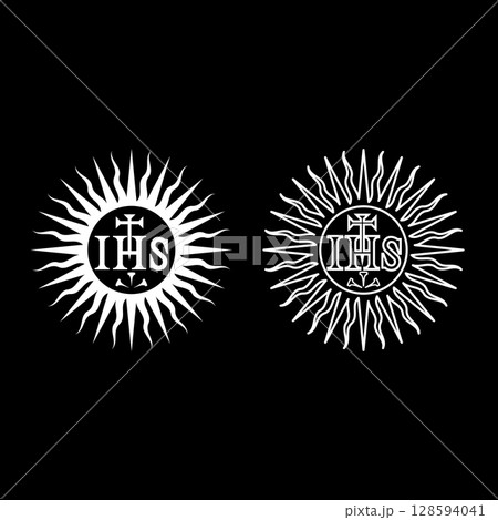 Jesuit symbol Christian concept sign set icon white color vector illustration image solid fill outline contour line thin flat style Jesuit symbol Christian concept sign set icon white color vector illustration image solid fill outline contour line thin flat style 128594041