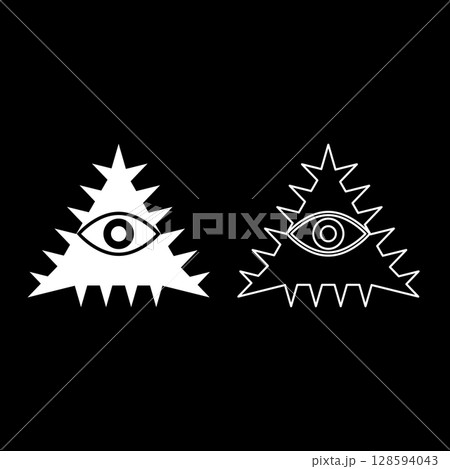 Mason symbol occult emblem of masonic Illuminati triangle all seeing eye of vision providence sacred sign in pyramid in triangle secret concept set icon white color vector illustration image solid 128594043