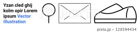 Lollipop, envelope, sneaker in simple line art. Ideal for minimalistic design, communication, fashion, sweets, mail, simplicity, and vector art styles Landing page Lollipop, envelope, sneaker in simple line art. Ideal for minimalistic design, communication, fashion, sweets, mail, simplicity, and vector art styles Landing page 128594434