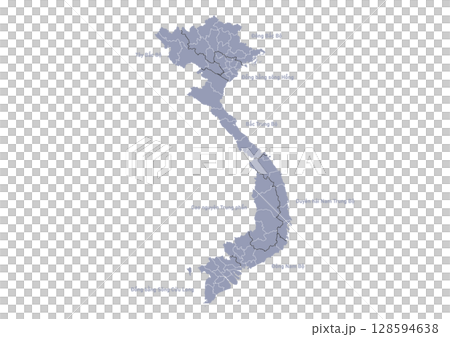 グレー色のベトナムの行政区分地図 (ベトナム語)(Map of Vietnam) グレー色のベトナムの行政区分地図 (ベトナム語)(Map of Vietnam) 128594638
