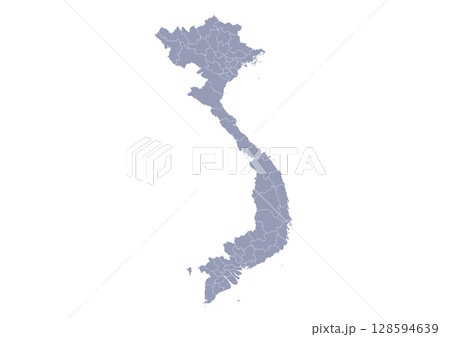 グレー色のベトナムの行政区分地図(Map of Vietnam) グレー色のベトナムの行政区分地図(Map of Vietnam) 128594639