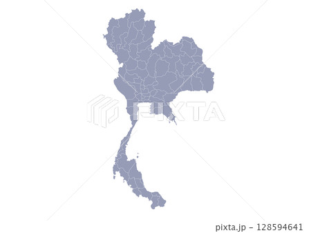 グレー色のタイ王国の行政区分地図　（Map of Thailand） 128594641