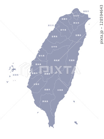 グレー色の台湾の行政区分地図　（Map of Taiwan） 128594643