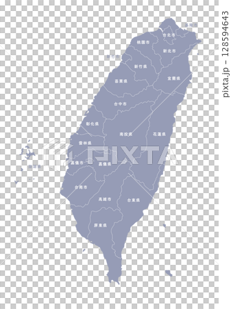グレー色の台湾の行政区分地図　（Map of Taiwan） 128594643