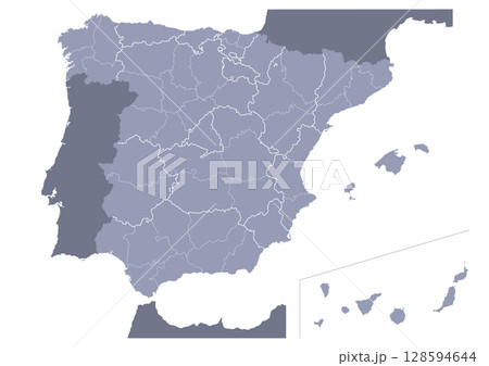 グレー色のスペインの行政区分地図 (Map of Spain) グレー色のスペインの行政区分地図 (Map of Spain) 128594644