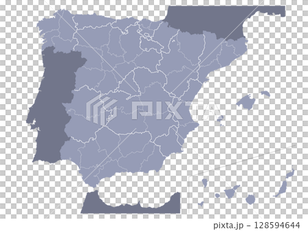 グレー色のスペインの行政区分地図 (Map of Spain) グレー色のスペインの行政区分地図 (Map of Spain) 128594644