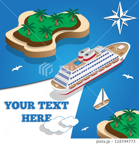 Cruise liner in the lagoon. Isometric. Vector illustration. 128594773