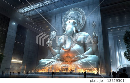 Monumental ganesha statue integrated into contemporary architectural marvel 128595014