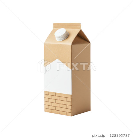 Cardboard packaging box for milk or juice with a blank white label for mockup branding 128595787