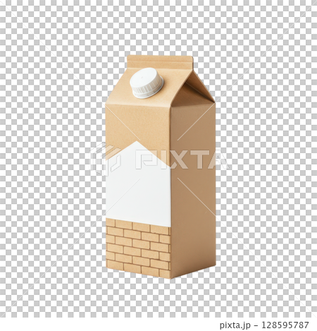 Cardboard packaging box for milk or juice with a blank white label for mockup branding 128595787