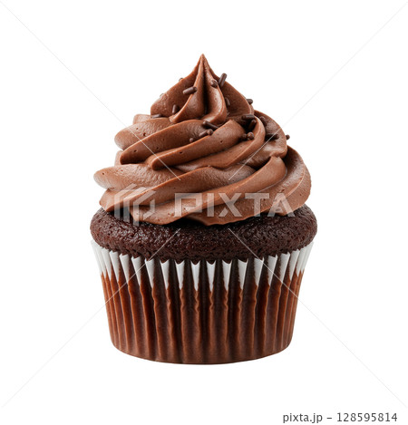 Delicious chocolate cupcake with rich creamy frosting and delicate sprinkles 128595814