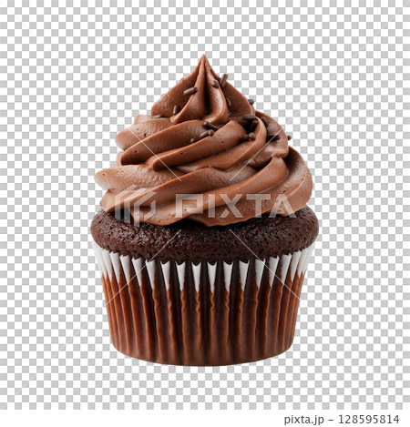 Delicious chocolate cupcake with rich creamy frosting and delicate sprinkles 128595814