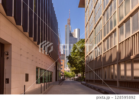 Commerzbank Tower from alley in Frankfurt am Main Germany 128595892