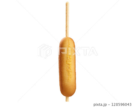 Classic Corn Dog A hot dog dipped in cornmeal batter and fried to a golden brown, with a crisp exterior 128596043