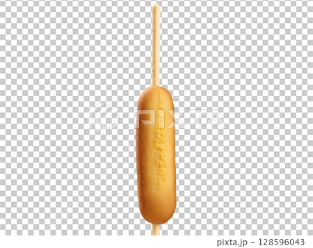 Classic Corn Dog A hot dog dipped in cornmeal batter and fried to a golden brown, with a crisp exterior 128596043