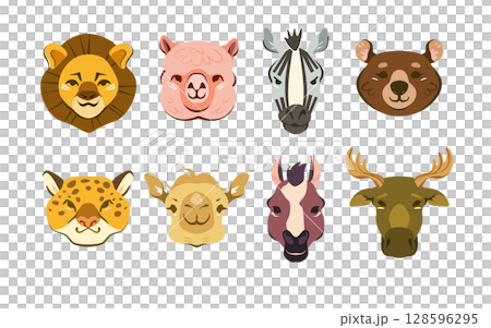 一對可愛的野生動物，哈哈。包括獅子、斑馬、馬、豹、棕熊、綿羊、駱駝、日本鹿。 128596295