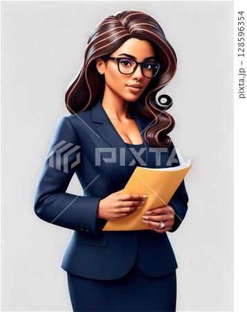 PR Consultant A young Hispanic woman, 25-30 years old, with long brown hair, wearing glasses and a business suit while PR Consultant A young Hispanic woman, 25-30 years old, with long brown hair, wearing glasses and a business suit while 128596354