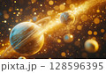 Colorful Representation of Planets and Cosmic Dust in a Vibrant Galaxy Environment 128596395