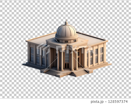 Isometric courthouse building with dome and pillars isolated, law and justice concept 128597374