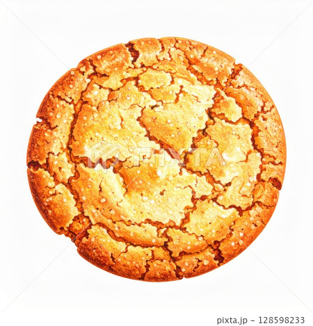 Round Golden Brown Cookie with Crackled Texture 128598233