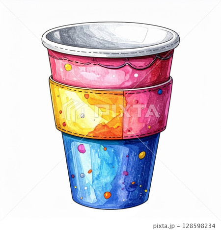 Colorful Layered Watercolor Cup Illustration 128598234