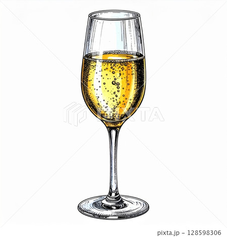 Pale Yellow Wine in a Clear Glass 128598306