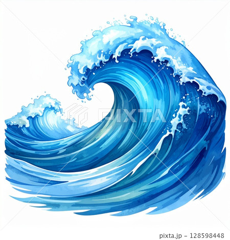 Dynamic Blue Ocean Wave with White Foam Crest Dynamic Blue Ocean Wave with White Foam Crest 128598448