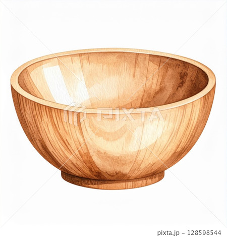 Light Brown Wooden Bowl on White Background Light Brown Wooden Bowl on White Background 128598544