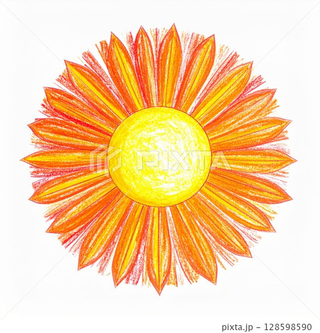 Bright Orange And Yellow Flower Drawing 128598590