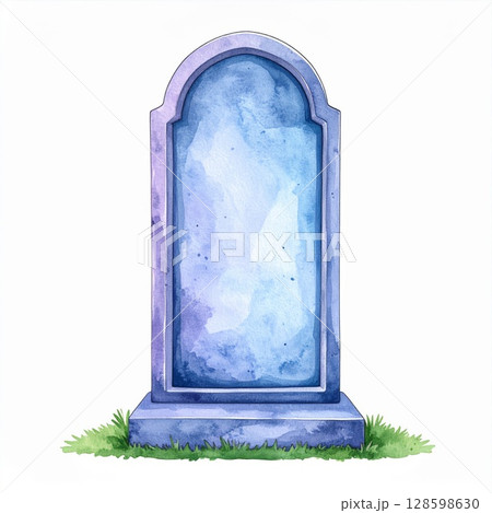 Purple and Blue Watercolor Gravestone Illustration Purple and Blue Watercolor Gravestone Illustration 128598630