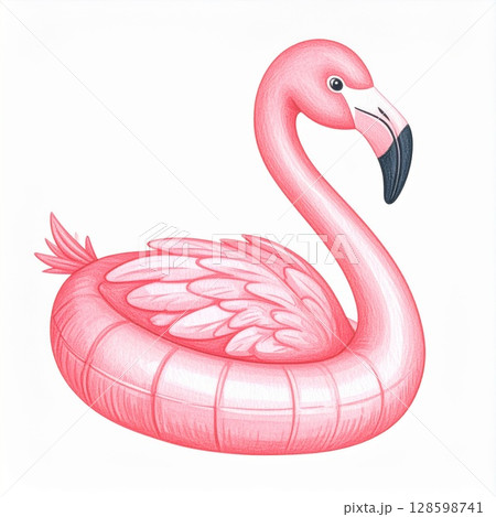 Pink Flamingo Inflatable Float Summer Illustration 128598741