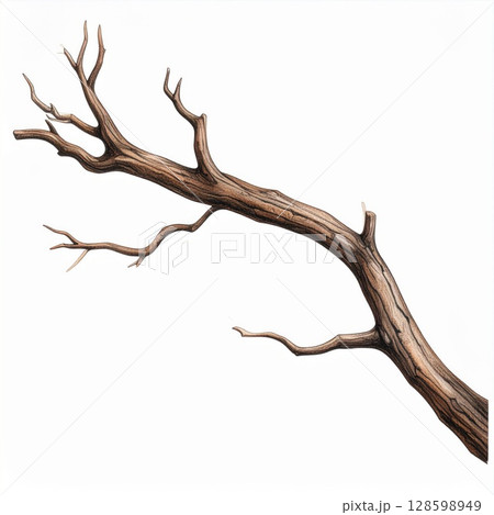 Detailed Brown Tree Branch on White Background 128598949