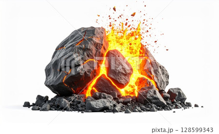 Fiery Rock Explosion: Molten Magma Cracks a Dark Stone 128599343