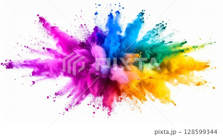 Vibrant Color Powder Explosion on White Background Vibrant Color Powder Explosion on White Background 128599344