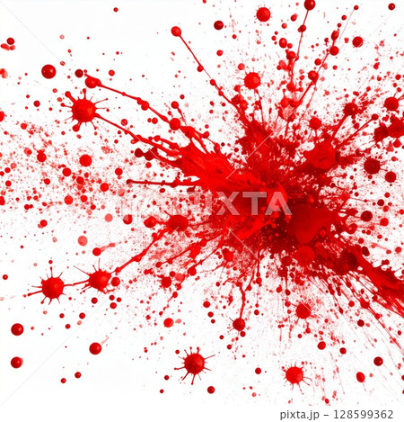 Red Paint Splatter Explosion on White Background Red Paint Splatter Explosion on White Background 128599362
